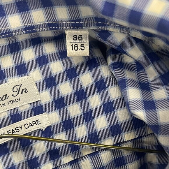Linea In Mens Dress Shirt 16.5 Check Blue/White 2-Ply Easy Care Made in Italy - Picture 4 of 4